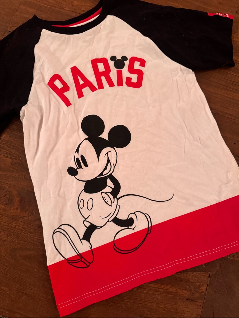 Aris Mickey Mouse Paris Raglan Tee - White/Black/Red